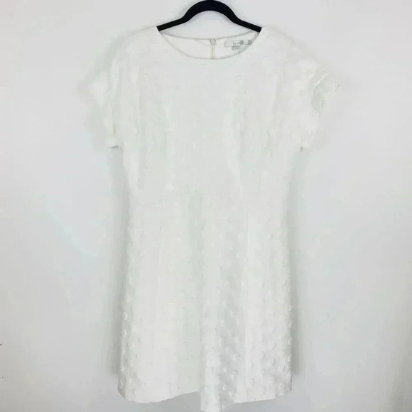 Boden Winter White Ivory Fit n Flare Polka Dot Textured Dress 12 - Picture 1 of 7